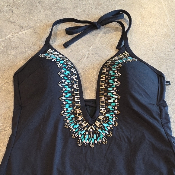 (J35) Kenneth Cole Black Garment Swim Top Sz M - Picture 2 of 5